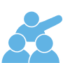 Icon of 3 people and one raising their hand exemplifying a territory manager.