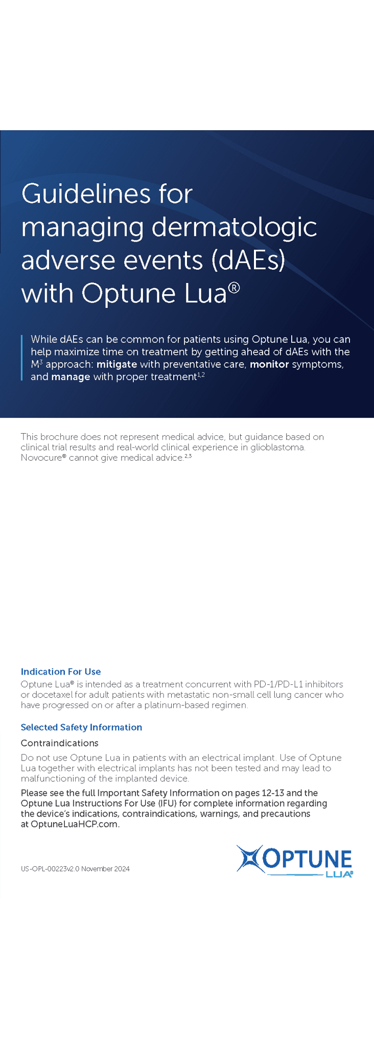 First page of management guidelines for dermatologic adverse events with text and colorful headers